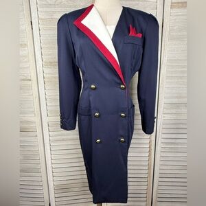 DANNY & NICOLE Vintage 80's Double Breasted Midi Dress Navy/Multi-8
